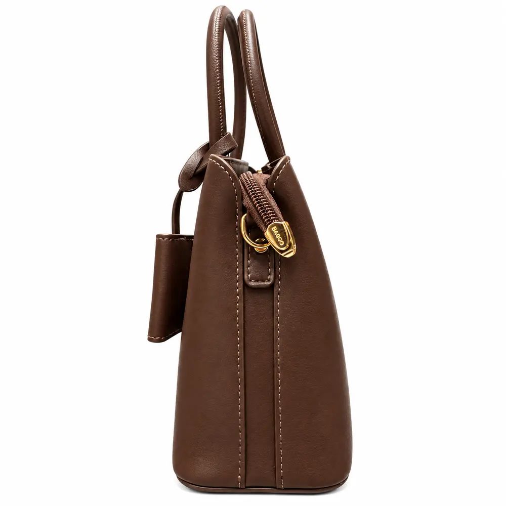 Borsa Bagco Clara a mano marrone in ecopelle, vista laterale destra