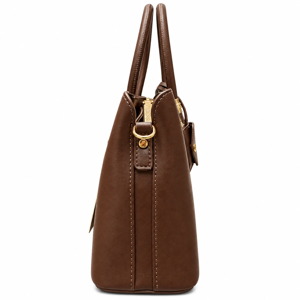 Borsa Bagco Clara a mano marrone in ecopelle, vista laterale sinistra