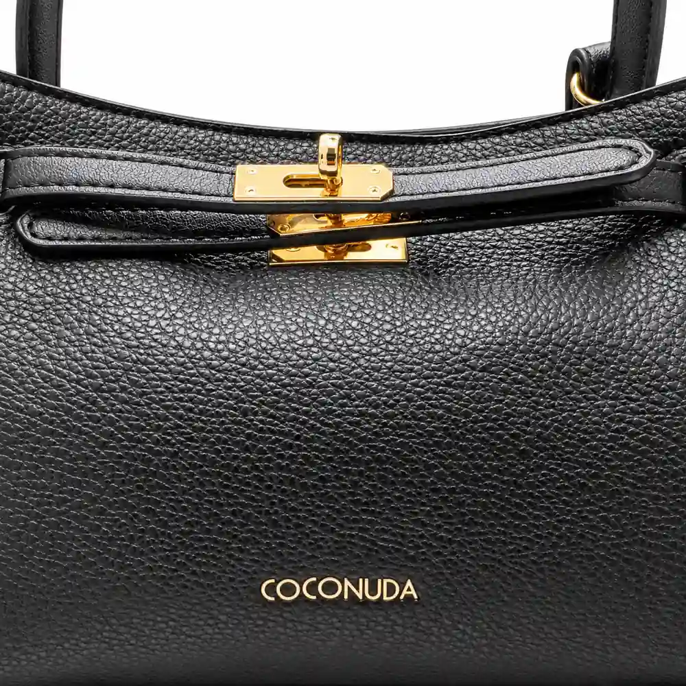 Borsa Coconuda Diana nera in ecopelle, dettaglio logo chiusura