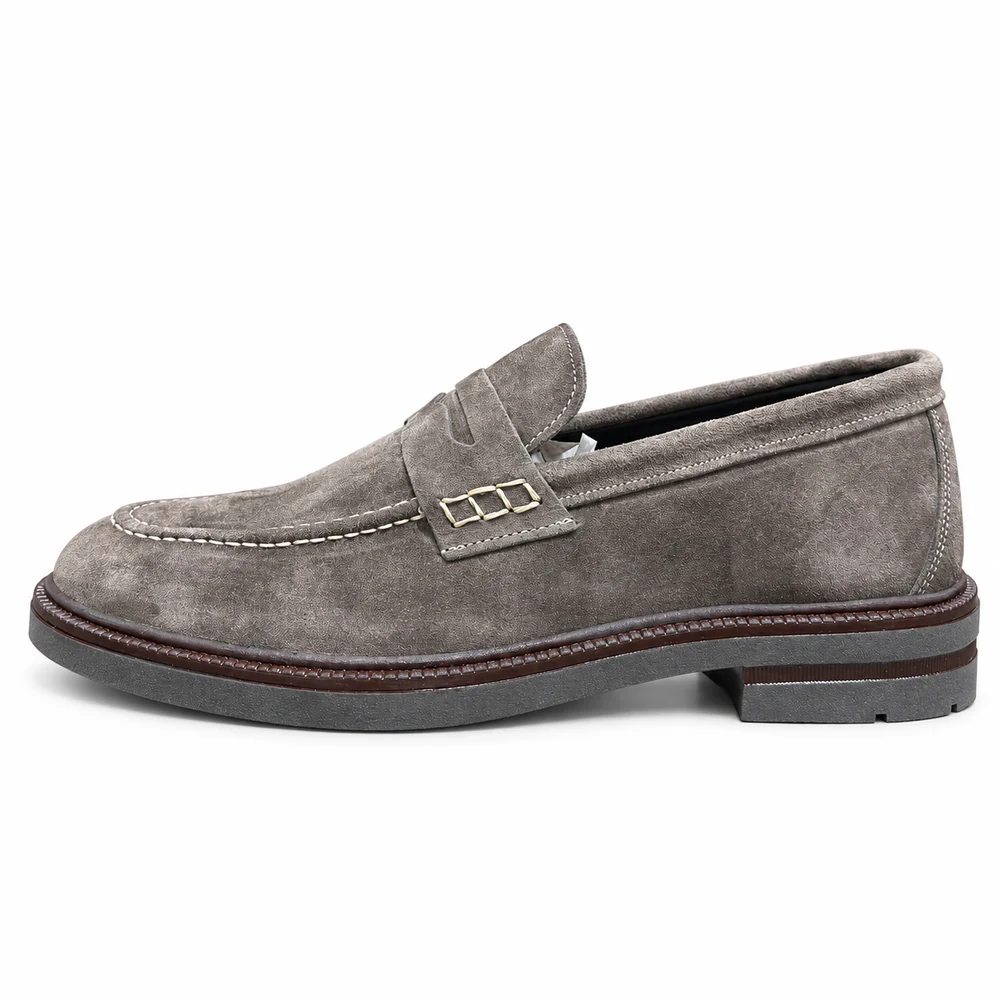 Mocassino uomo Dario camoscio grigio laterale in vera pelle