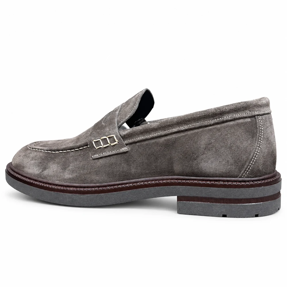 Mocassino uomo Dario camoscio grigio profilo in vera pelle