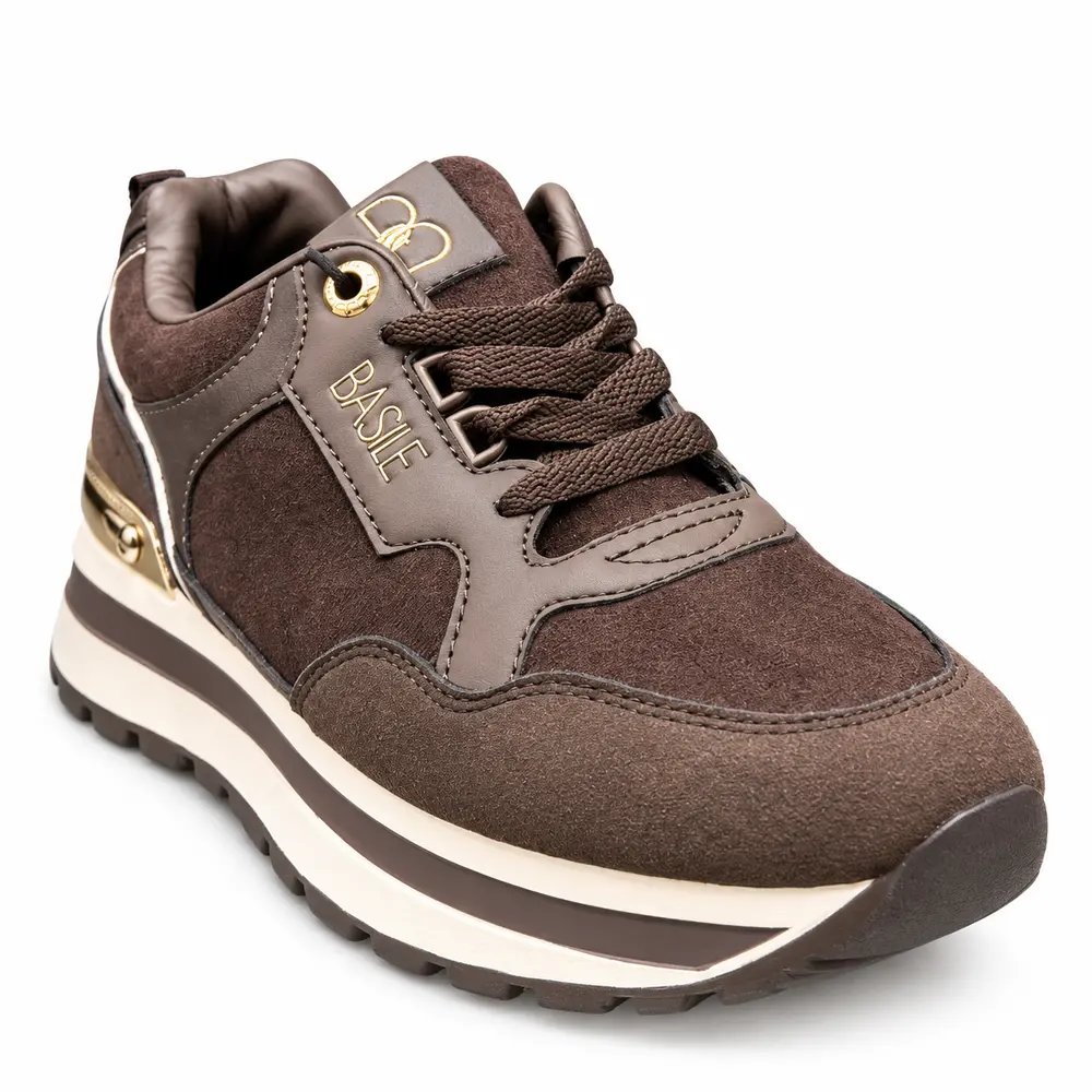 Sneakers Basile con rialzo marrone, frontale