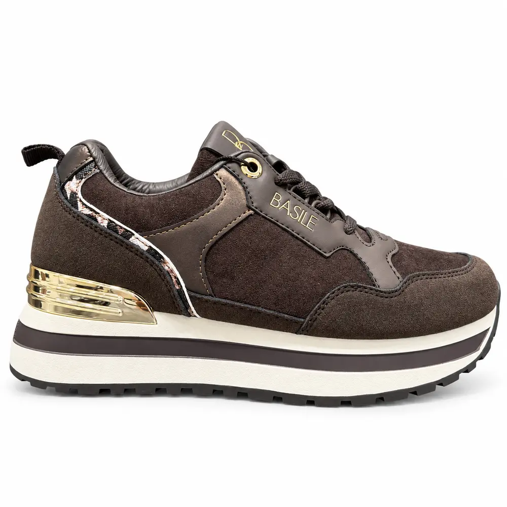 Sneakers Basile con rialzo marrone, laterale